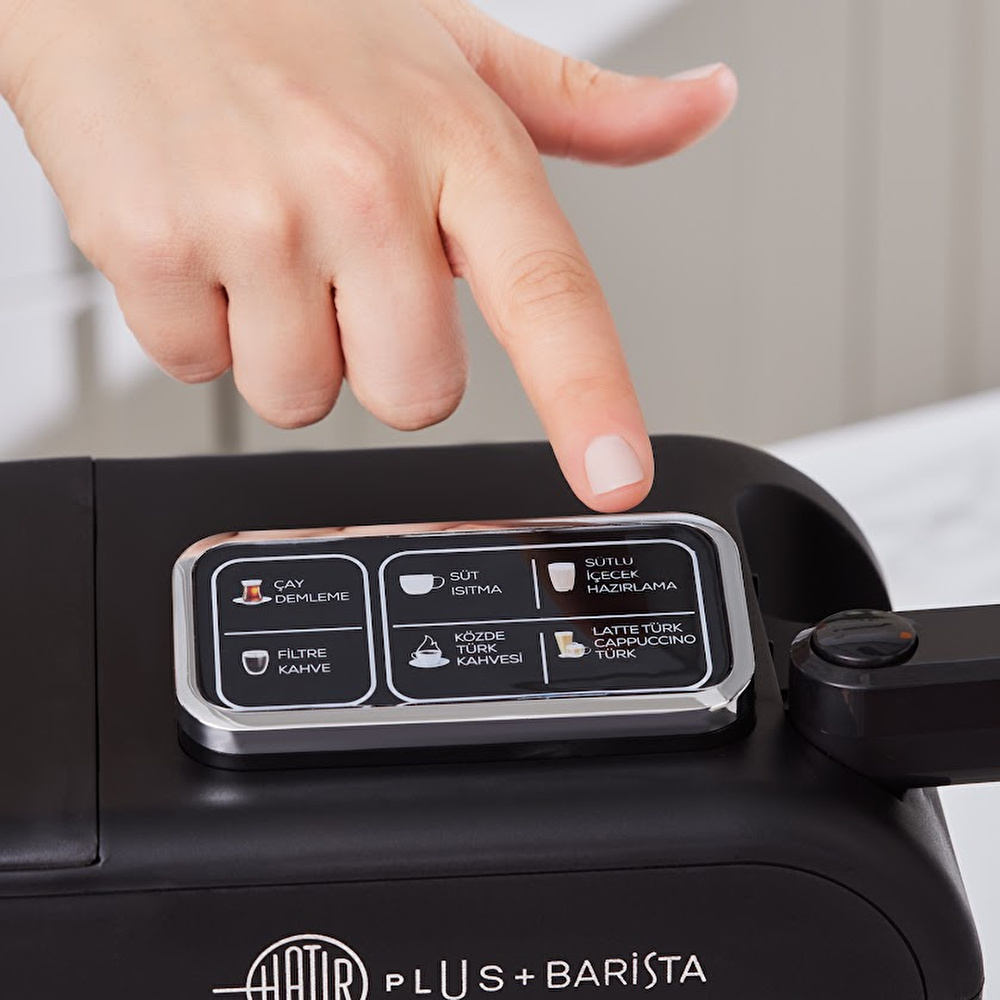 Karaca Hatır Plus Barista Steel 6 in 1 Konuşan Latte Cappuccino ve Közde Türk Kahve Makinesi Black Chrome görseli 5