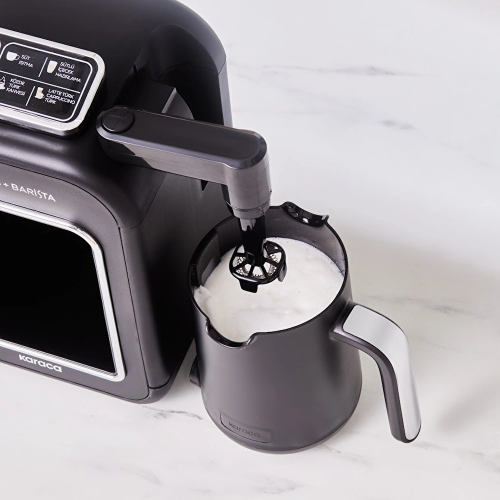 Karaca Hatır Plus Barista Steel 6 in 1 Konuşan Latte Cappuccino ve Közde Türk Kahve Makinesi Black Chrome görseli 6
