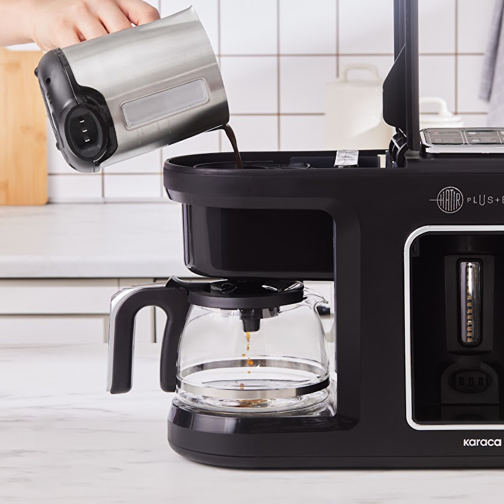 Karaca Hatır Plus Barista Steel 6 in 1 Konuşan Latte Cappuccino ve Közde Türk Kahve Makinesi Black Chrome görseli 3