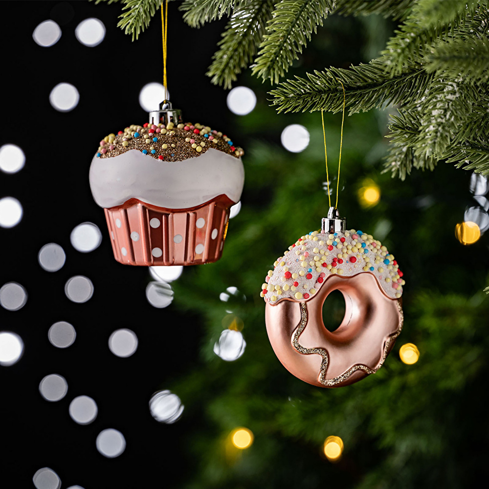 Karaca Home New Year Yılbaşı Donut Cupcake 2 Parça Ağaç Süsü Seti görseli 1