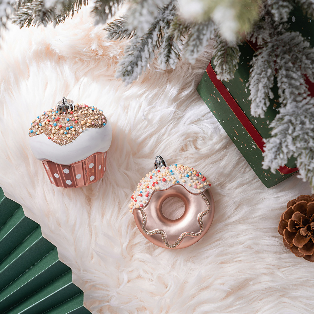 Karaca Home New Year Yılbaşı Donut Cupcake 2 Parça Ağaç Süsü Seti görseli 3