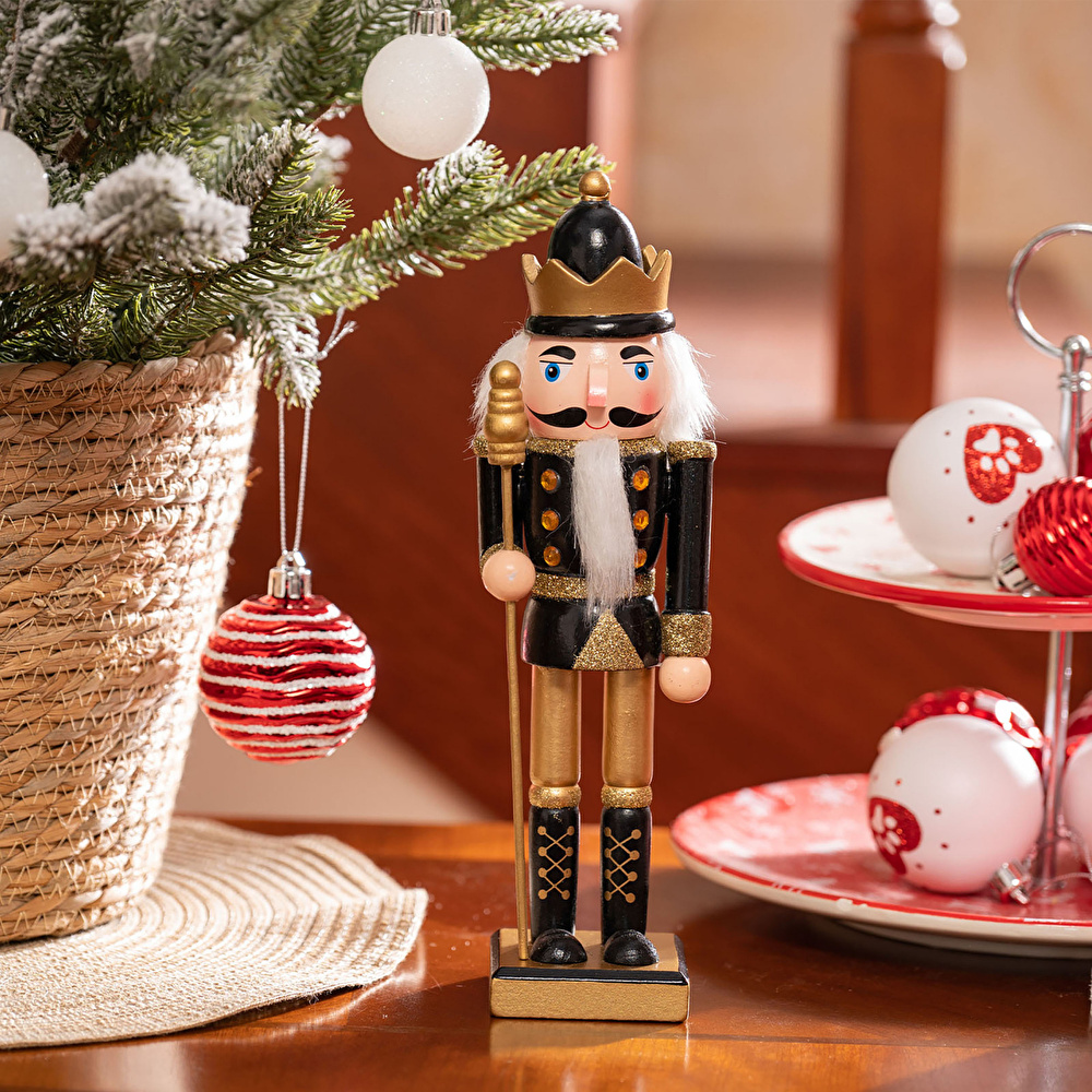 Karaca Home New Year Yılbaşı  Nutcracker With Gold Hat 25 cm görseli 1