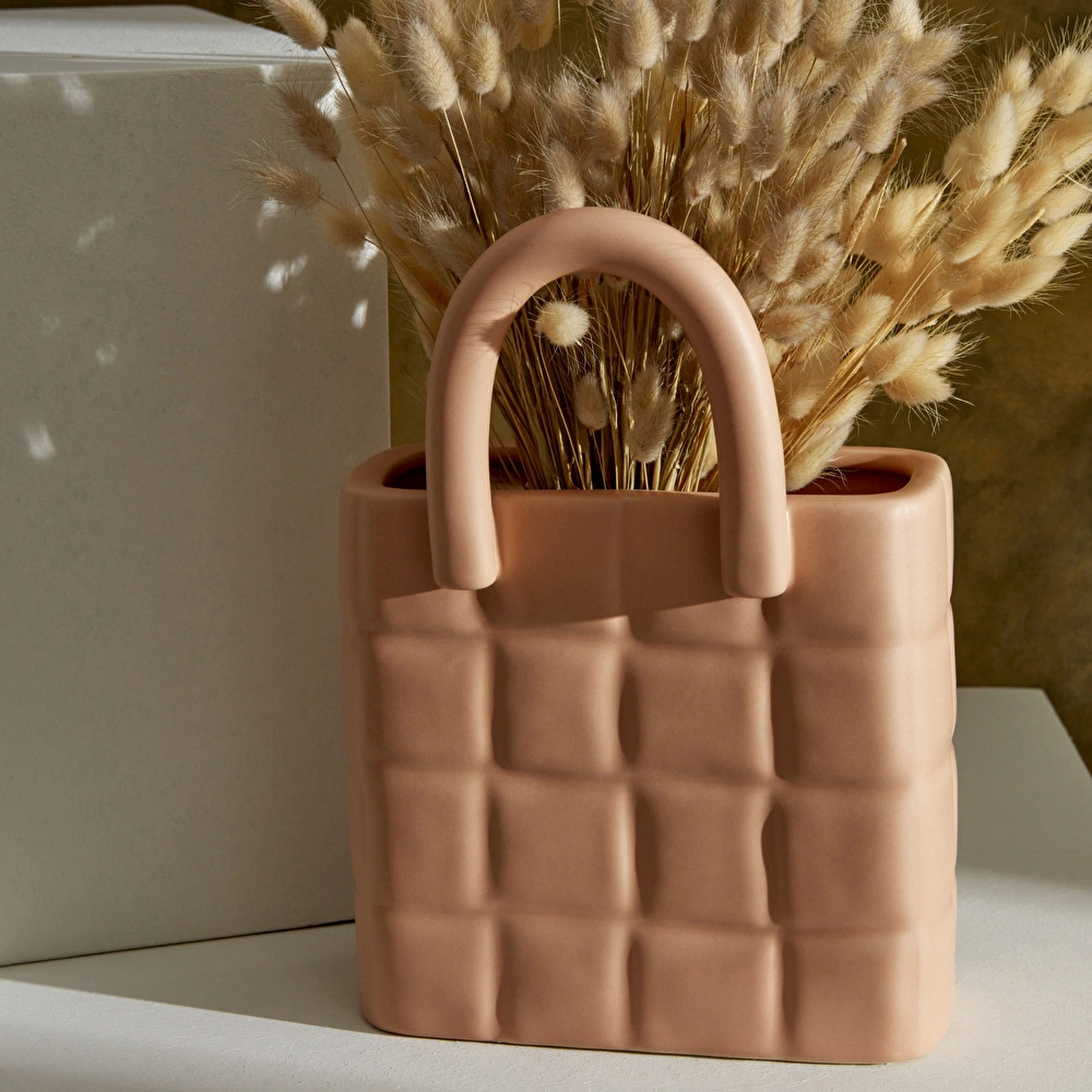 Karaca Home Merle Dekoratif Çanta Vazo Krem 19X12X26,5 Cm görseli 1