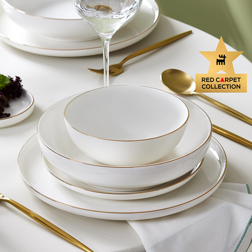 Karaca Red Carpet Collection Stream Bone Favaro 60 Parça 12 Kişilik Yemek Takımı Gold görseli 1