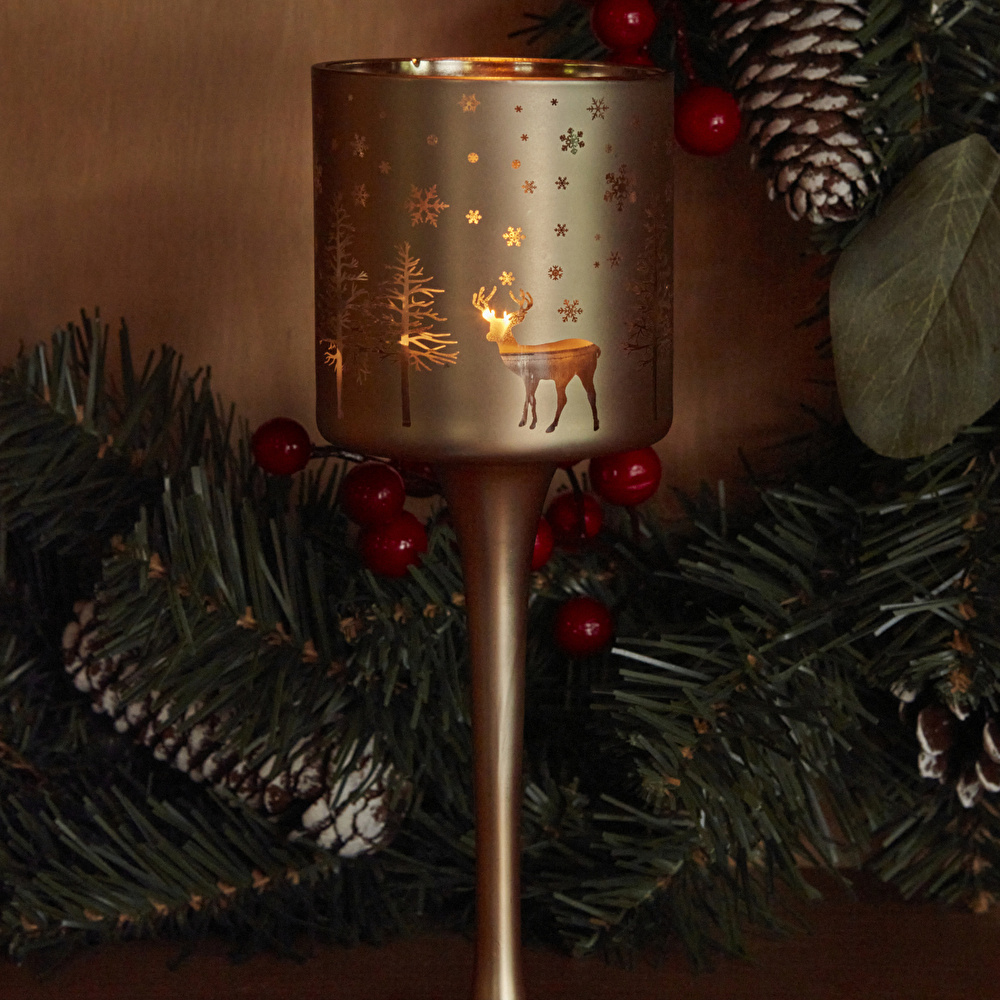 Karaca Home New Year Yılbaşı Helena Gold Cam Mumluk 7x20 Cm görseli 4