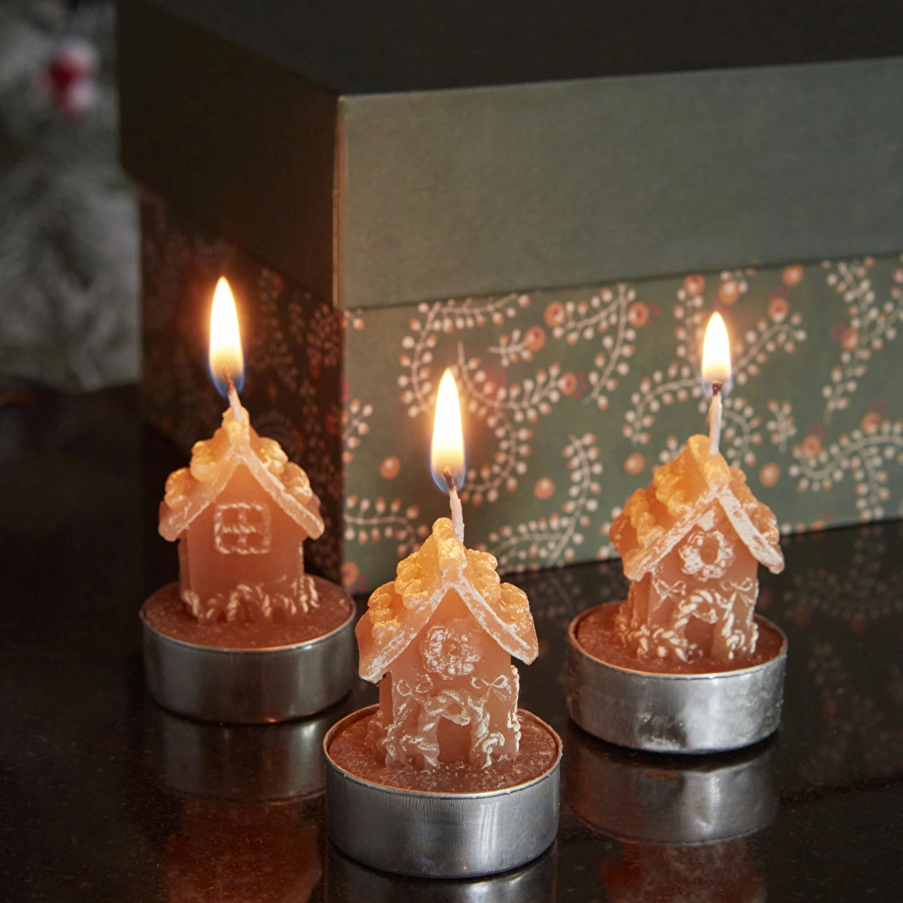 Karaca Home New Year Yılbaşı Ginger House 3'lü Tealight Mum 18x5x6 Cm görseli 1