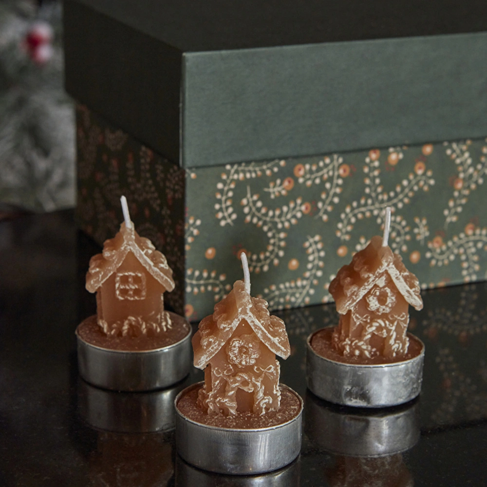 Karaca Home New Year Yılbaşı Ginger House 3'lü Tealight Mum 18x5x6 Cm görseli 5