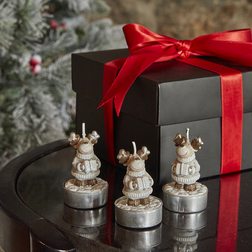 Karaca Home New Year Yılbaşı Reindeer 3'lü Tealight Mum 14x9,3x6 cm görseli 5