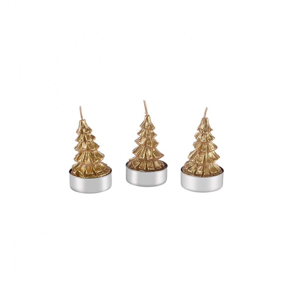 Karaca Home New Year Yılbaşı Gold Tree 3'lü Tealight Mum 3,8x3,8x7 Cm görseli 2