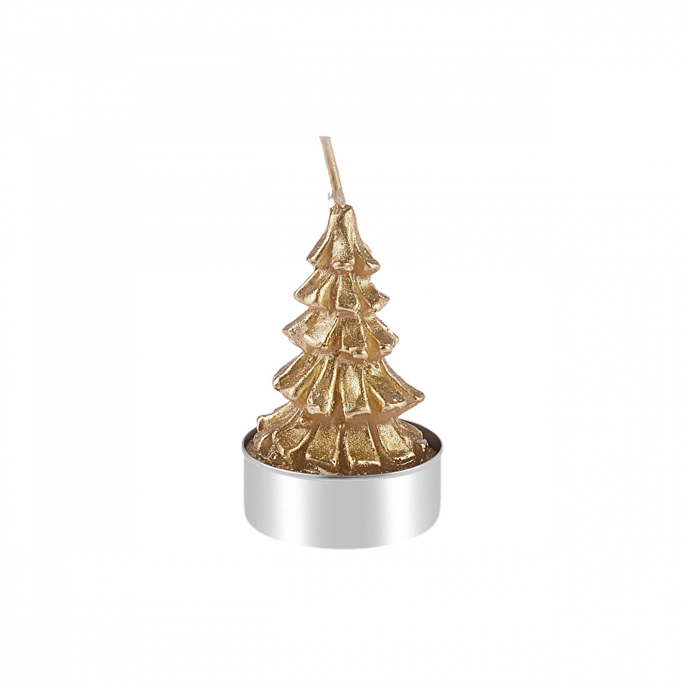 Karaca Home New Year Yılbaşı Gold Tree 3'lü Tealight Mum 3,8x3,8x7 Cm görseli 3