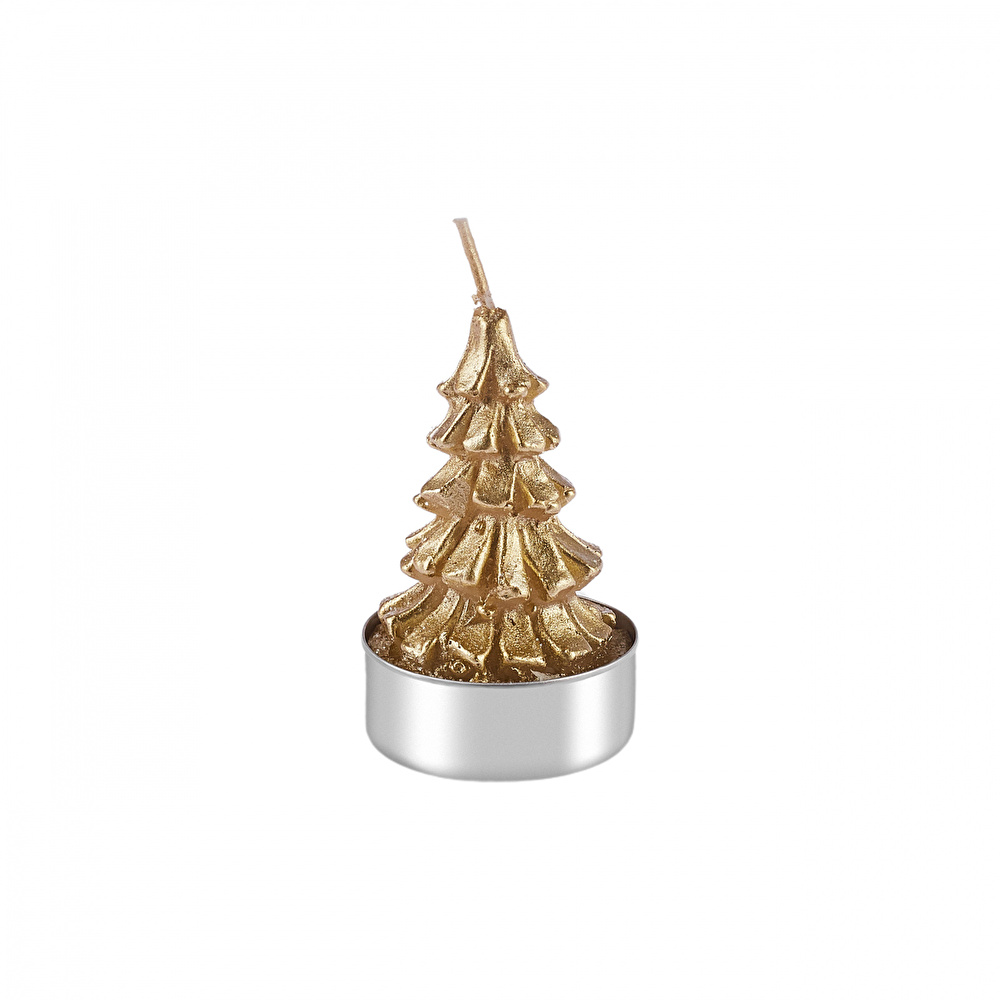 Karaca Home New Year Yılbaşı Gold Tree 3'lü Tealight Mum 3,8x3,8x7 Cm görseli 4