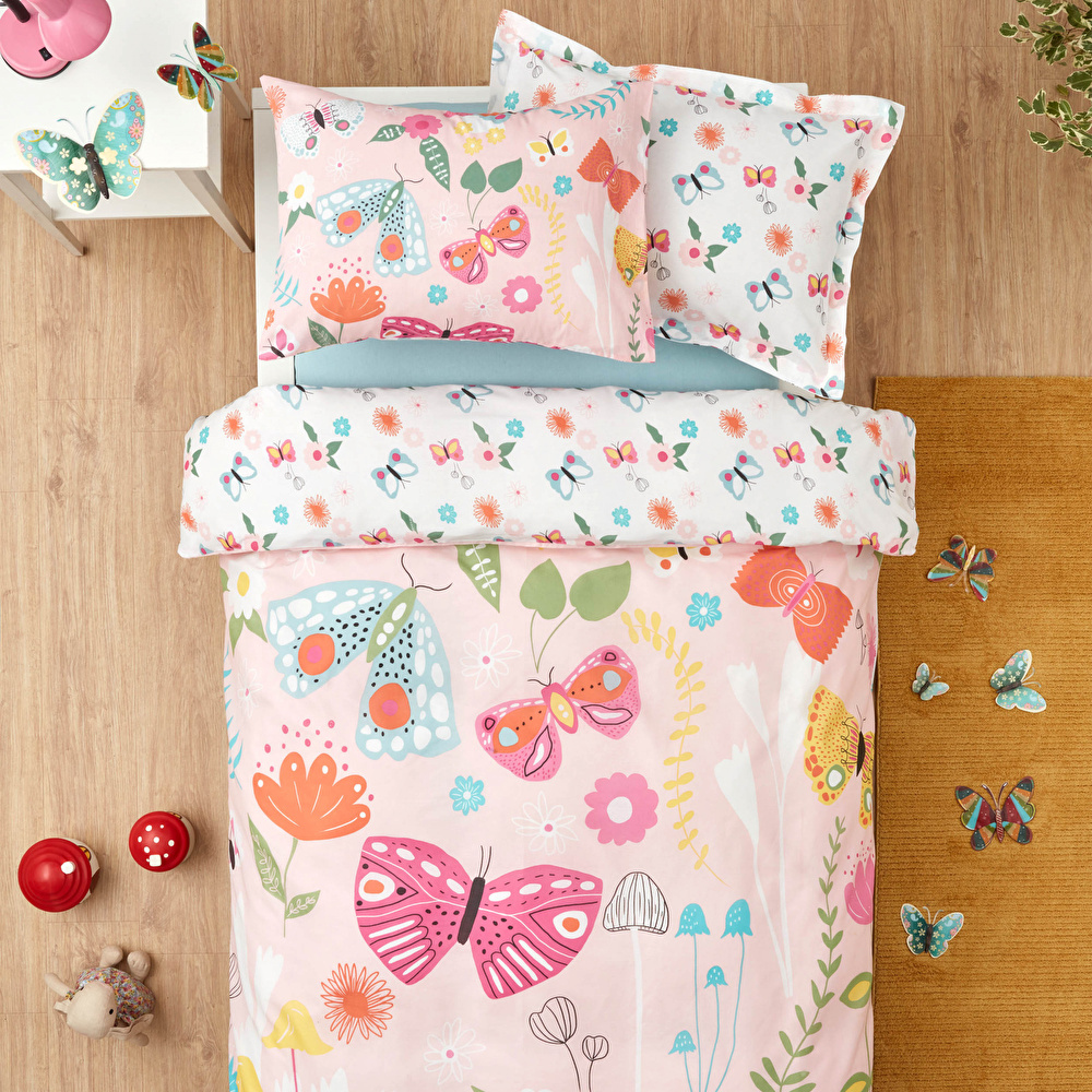 Karaca Home Young Butterfly %100 Pamuk Tek Kişilik Nevresim Takımı Pembe görseli 9