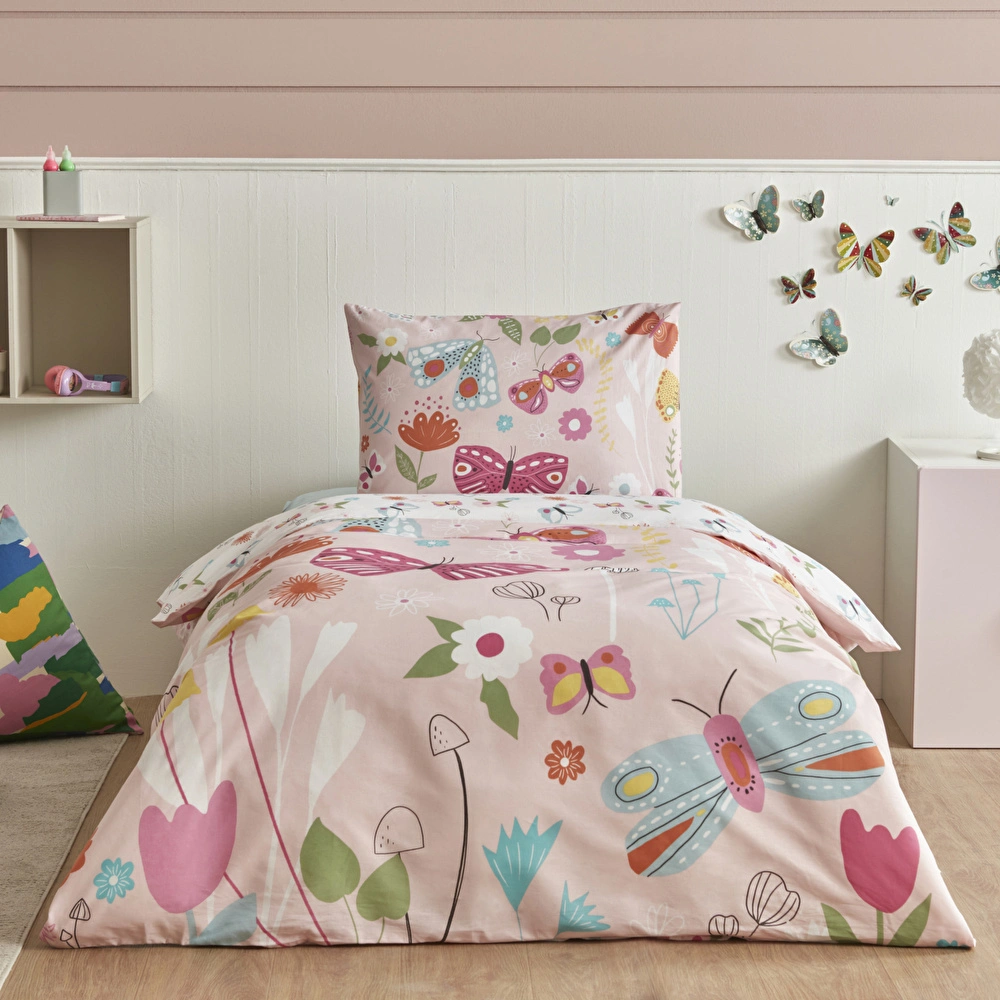 Karaca Home Young Butterfly %100 Pamuk Tek Kişilik Nevresim Takımı Pembe görseli 1