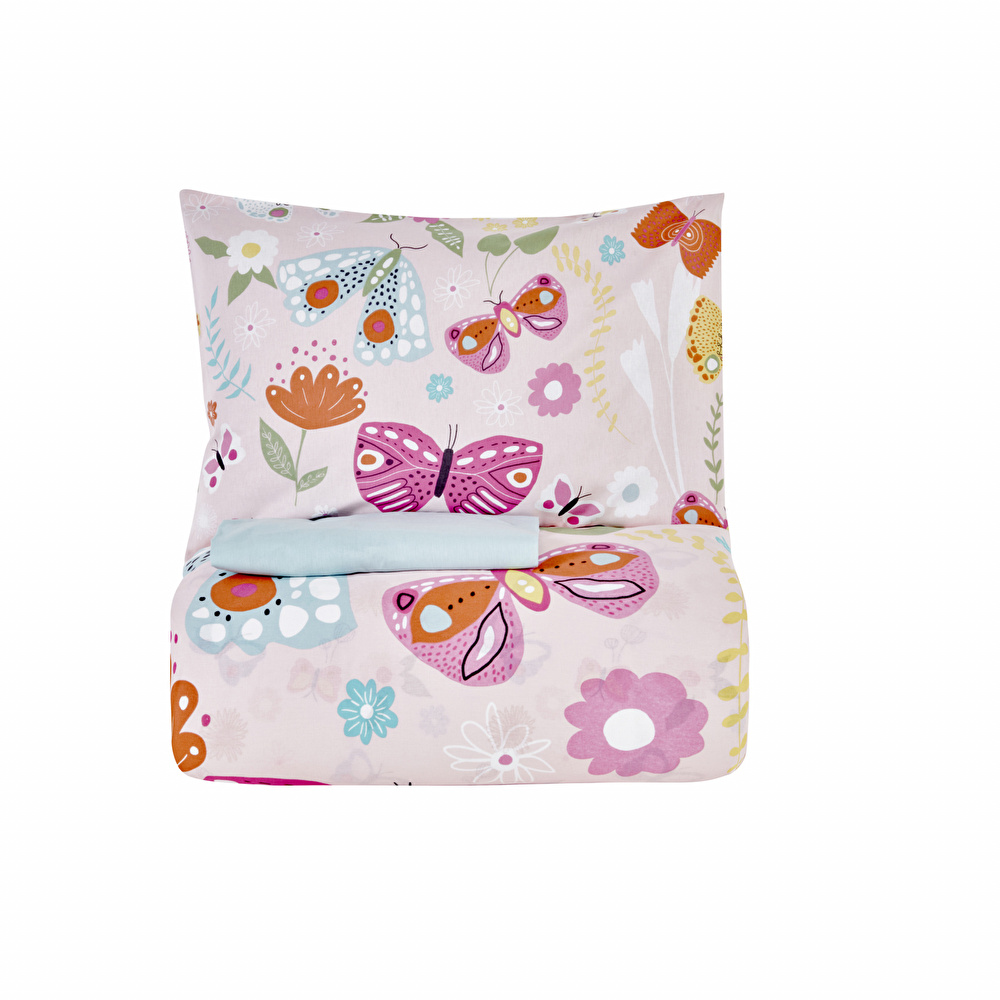 Karaca Home Young Butterfly %100 Pamuk Tek Kişilik Nevresim Takımı Pembe görseli 10