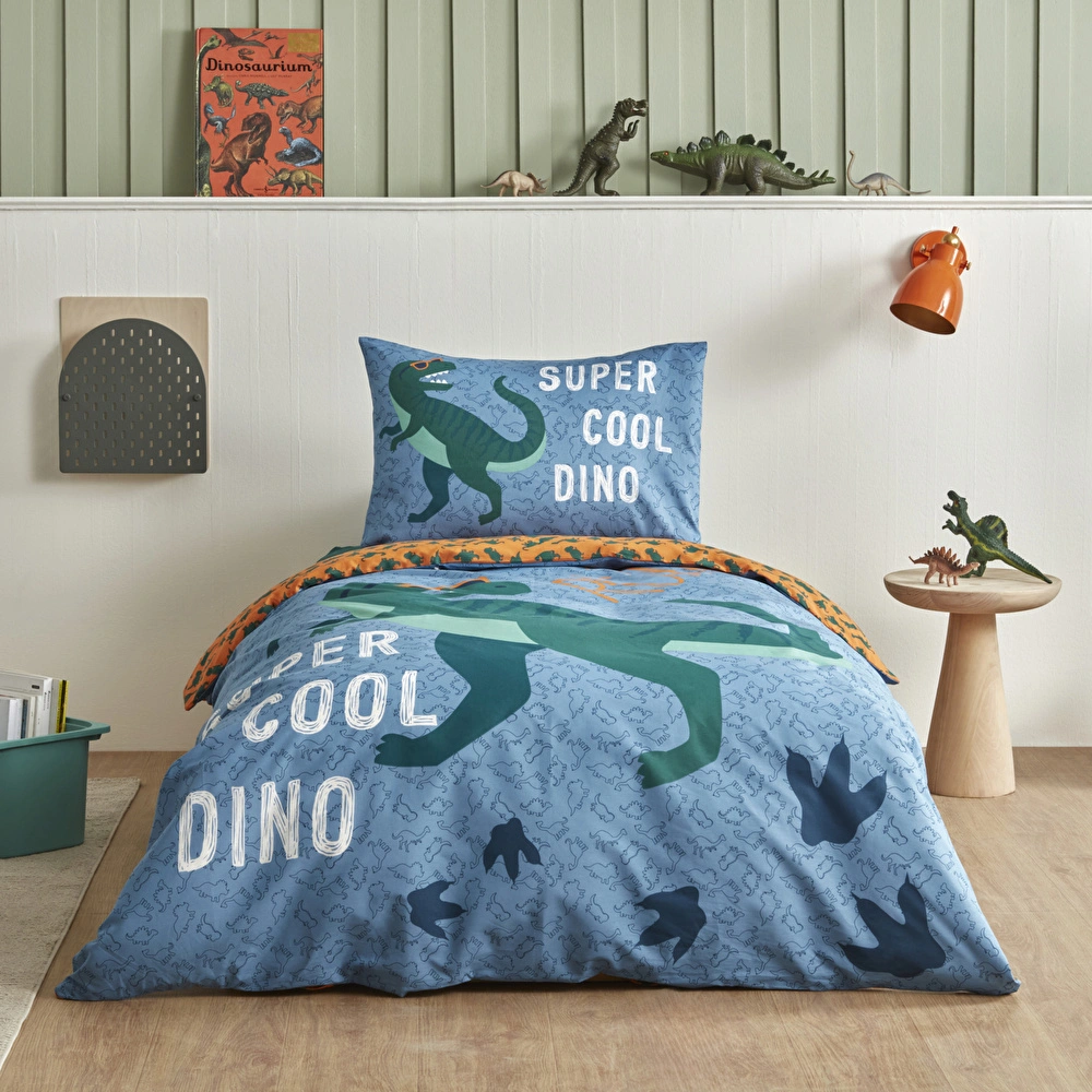 Karaca Home Young Cool Dino %100 Pamuk Tek Kişilik Nevresim Takımı Yeşil görseli 1