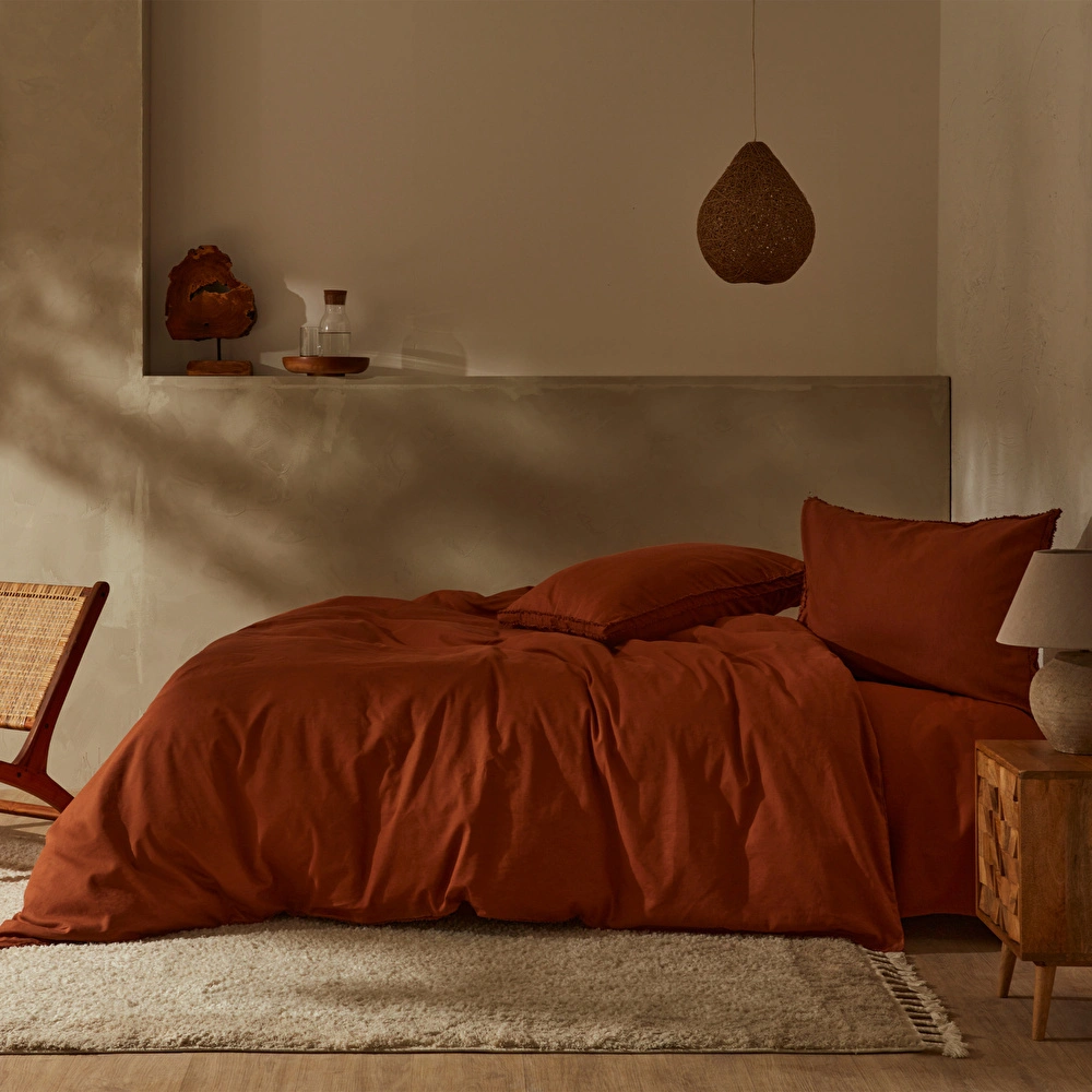 Karaca Home Pollen Keten Tek Kişilik Nevresim Takımı Terracotta görseli 1