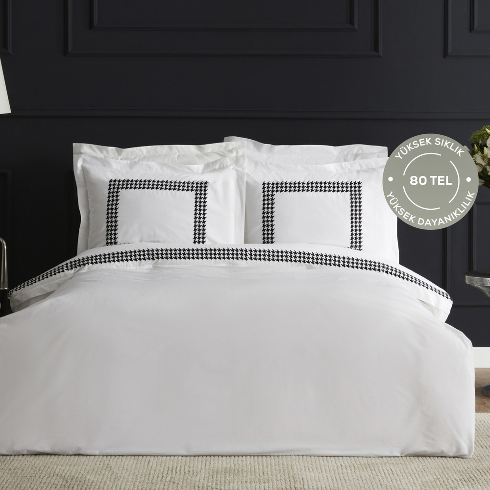 Karaca Home Juanita 80 Tel %100 Pamuk Çift Kişilik Percale Nevresim Takımı Nakışlı Beyaz görseli 1