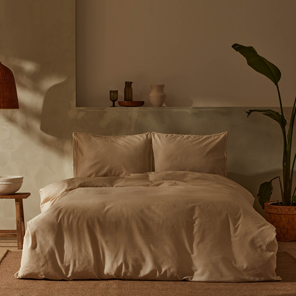 Karaca Home Pollen Tek Kişilik Keten Nevresim Takımı Bej  görseli 1