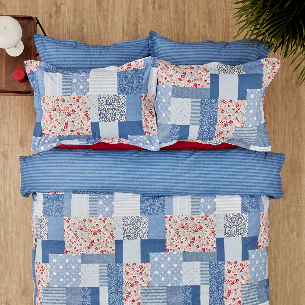 Karaca Home Denim Patch Çift Kişilik Nevresim Takımı Kırmızı  görseli 1