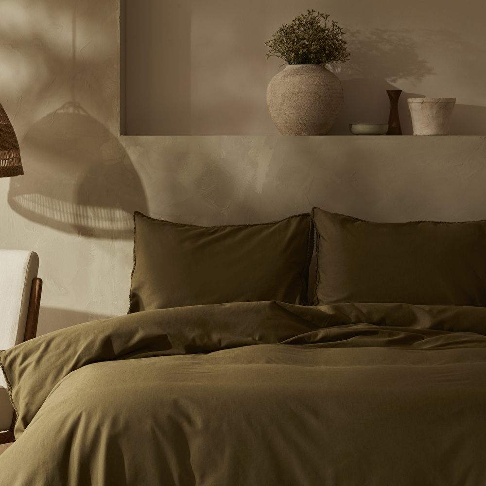 Karaca Home Pollen Keten Tek Kişilik Nevresim Takımı Haki görseli 4