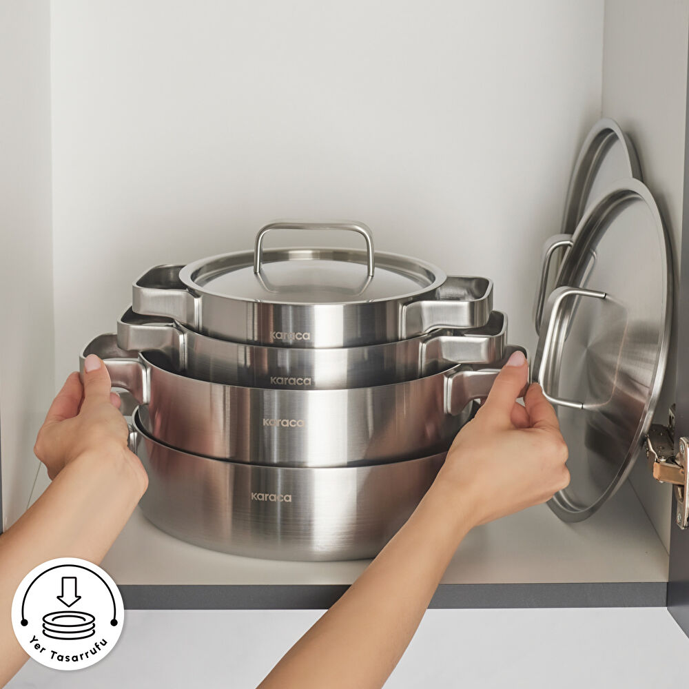 Karaca Powersteel 316+ 3Ply Onyx İndüksiyon Tabanlı Çelik 8 Parça Tencere Seti thumbnail 2