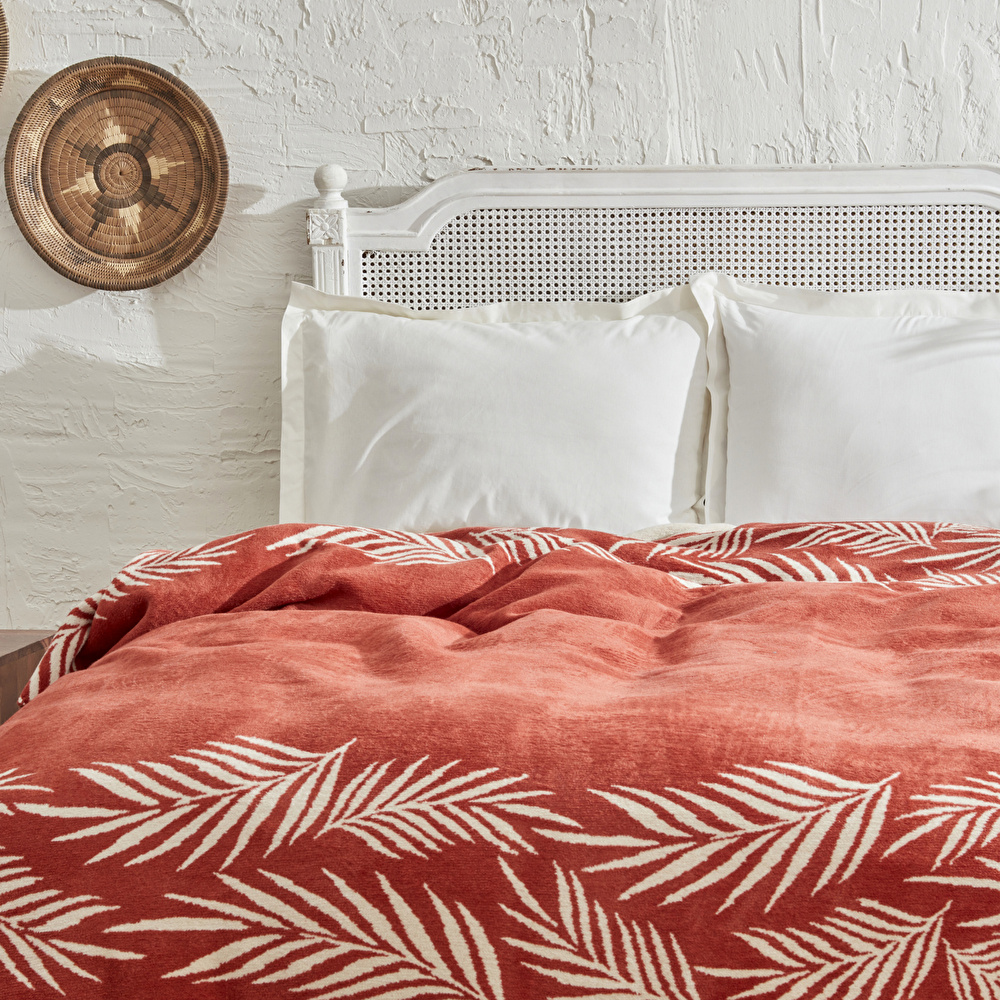 Karaca Home Leaf Tek Kişilik Pamuklu Battaniye Terracota görseli 2