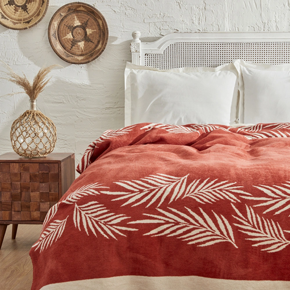Karaca Home Leaf Tek Kişilik Pamuklu Battaniye Terracota görseli 3