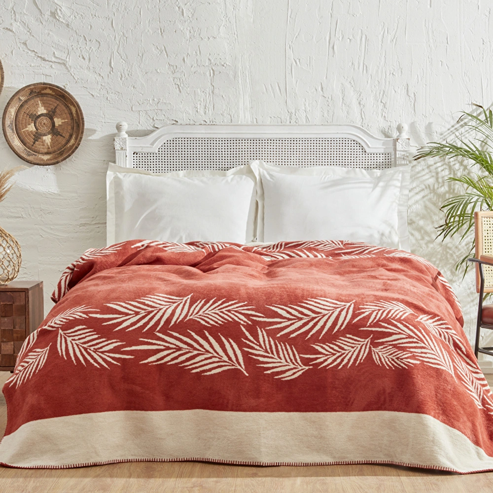 Karaca Home Leaf Tek Kişilik Pamuklu Battaniye Terracota görseli 1