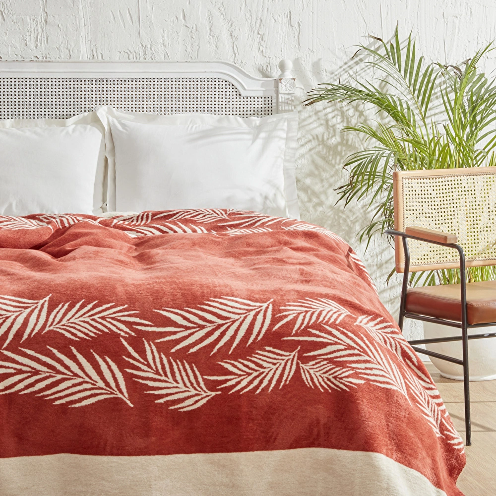 Karaca Home Leaf Tek Kişilik Pamuklu Battaniye Terracota görseli 4