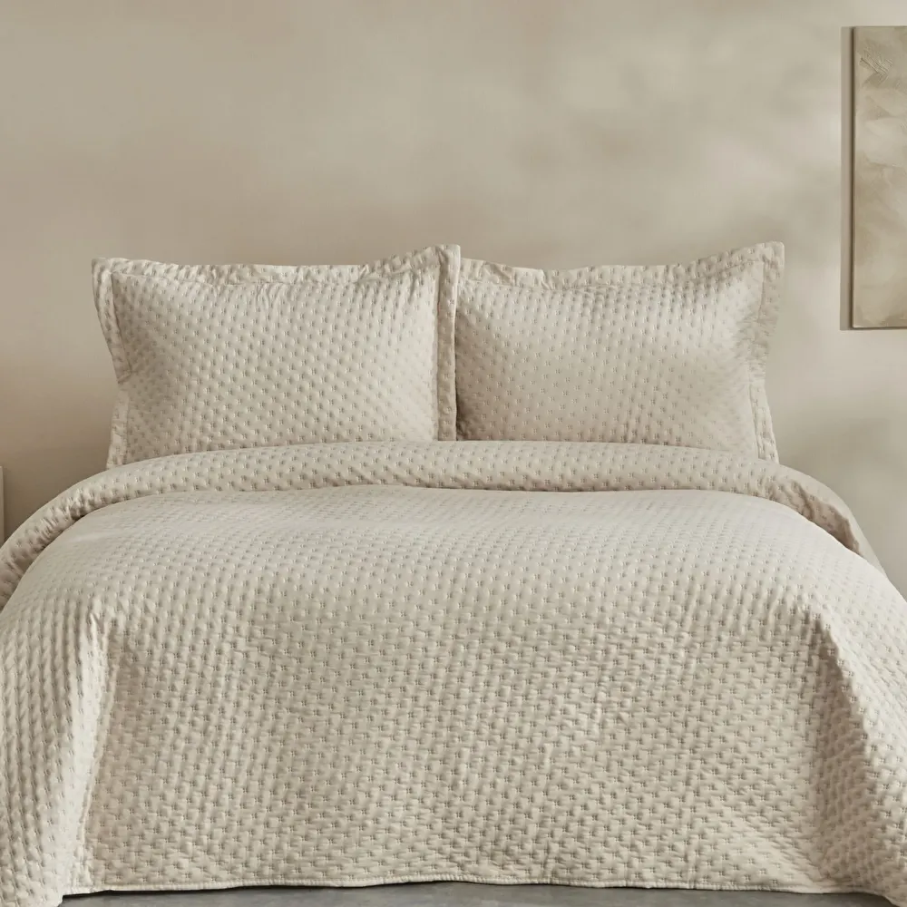 Karaca Home Breeze Soft Çift Kişilik Yatak Örtüsü Takımı Ekru görseli 1