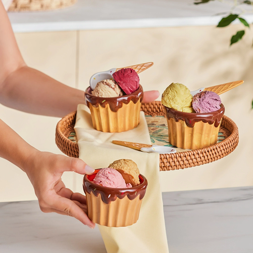 Karaca Cherry On Top 3'lü Kaşıklı Dondurma Kasesi görseli 4
