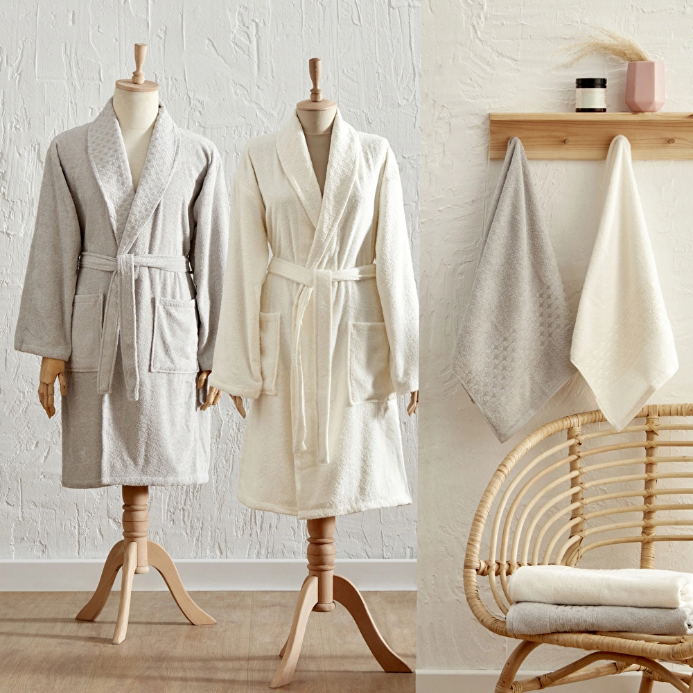 Karaca Home Pery Floslu 6 Parça Aile Banyo Seti Gri-Offwhite görseli 1