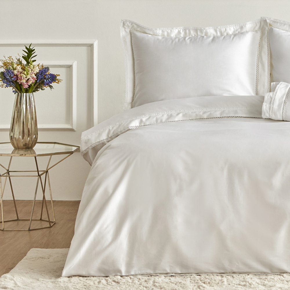 Karaca Home Begonia Çift Kişilik  Percale Nevresim Takımı Dantelli Beyaz görseli 4