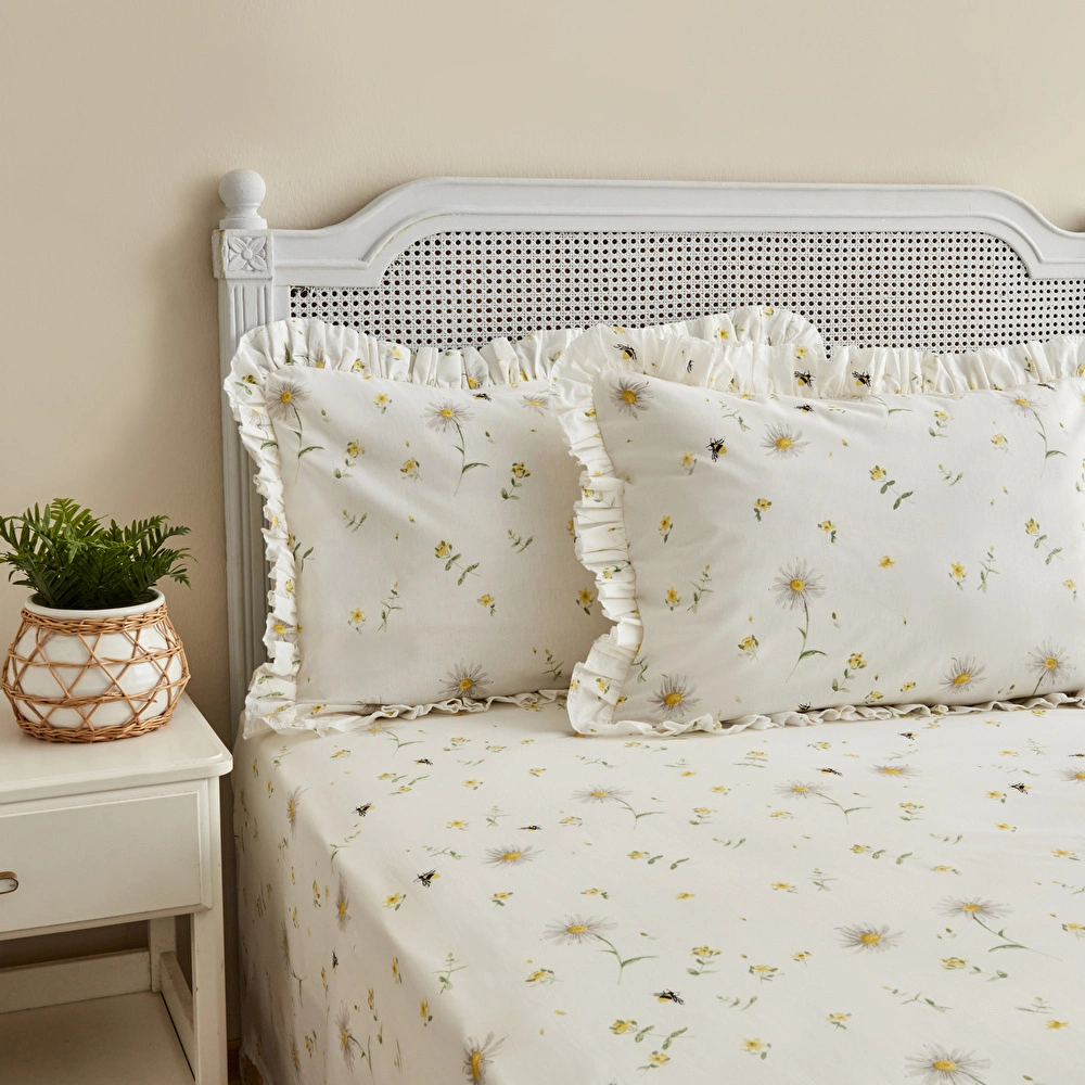 Karaca Home Emma %100 Pamuk Fırfırlı Çift Kişilik Çarşaf Takımı Sarı (PP) görseli 1
