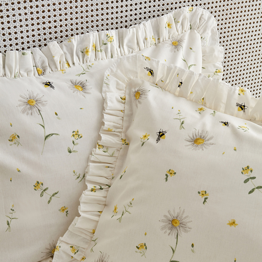 Karaca Home Emma %100 Pamuk Fırfırlı Çift Kişilik Çarşaf Takımı Sarı (PP) görseli 3