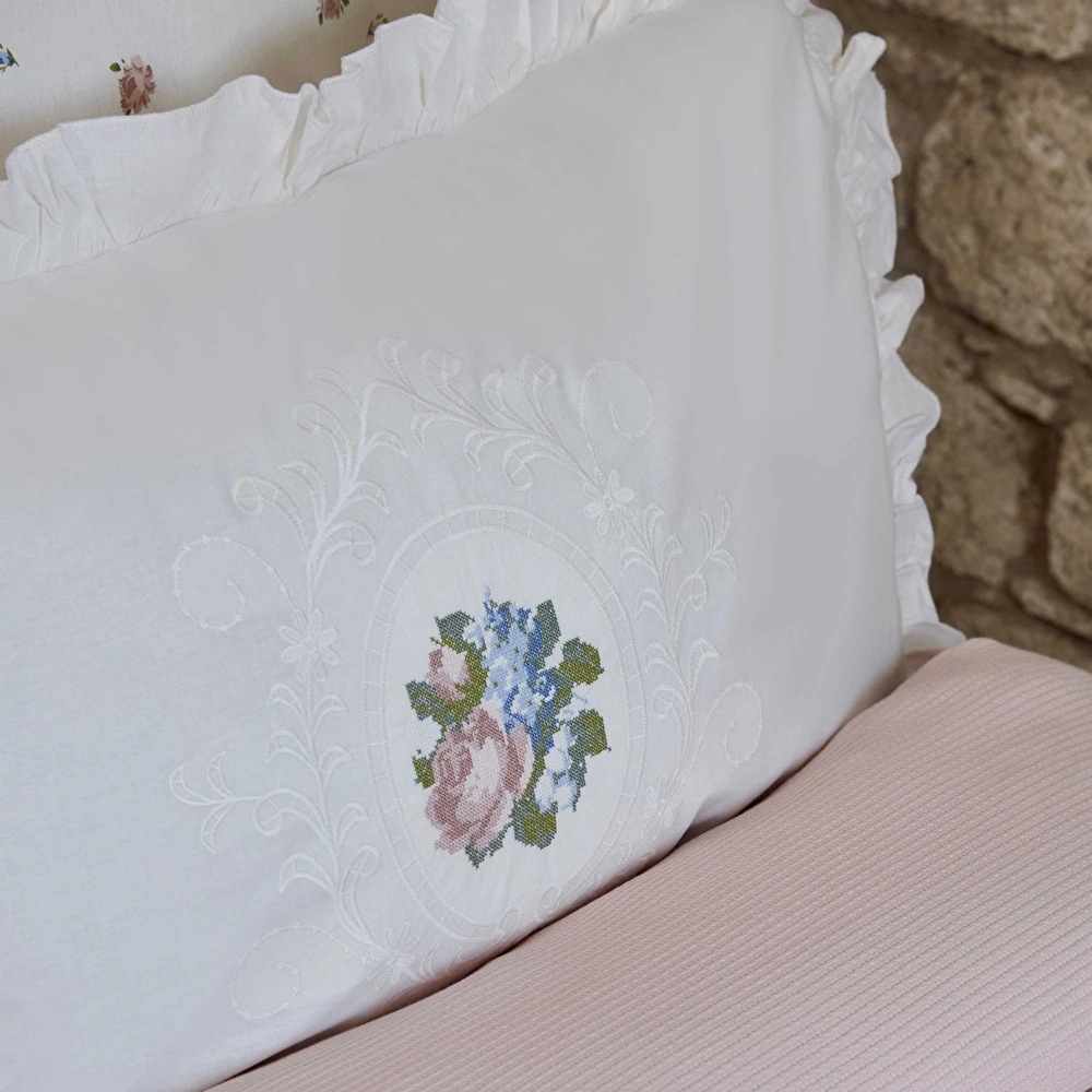 Karaca Home Fayette Çift Kişilik Nakışlı Nish Set Pudra  görseli 5