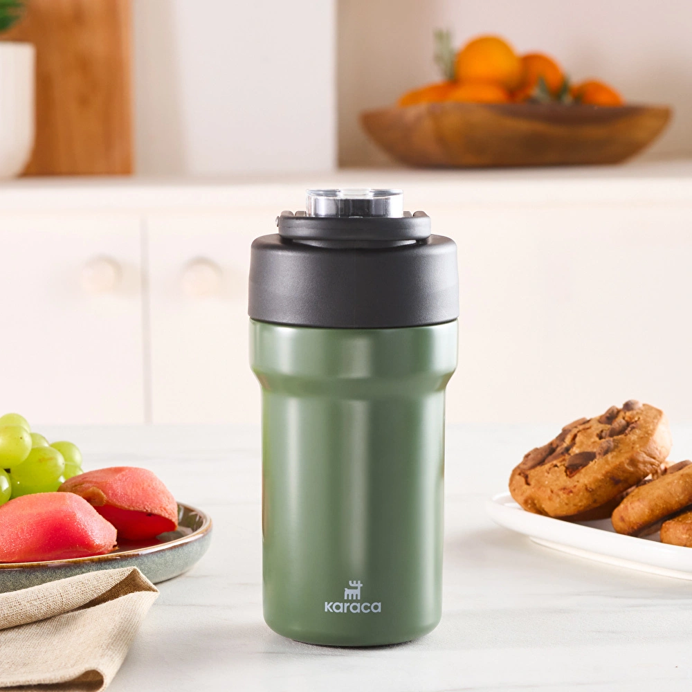 Karaca Thermosteel Camping 2 in 1 Çelik Termos Haki 450 ml görseli 1