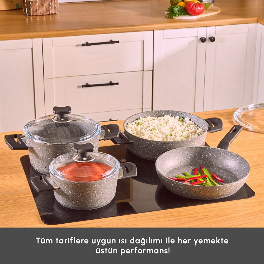 Karaca Biogranit Uraz 7 Parça Tencere Seti Gri görseli 5