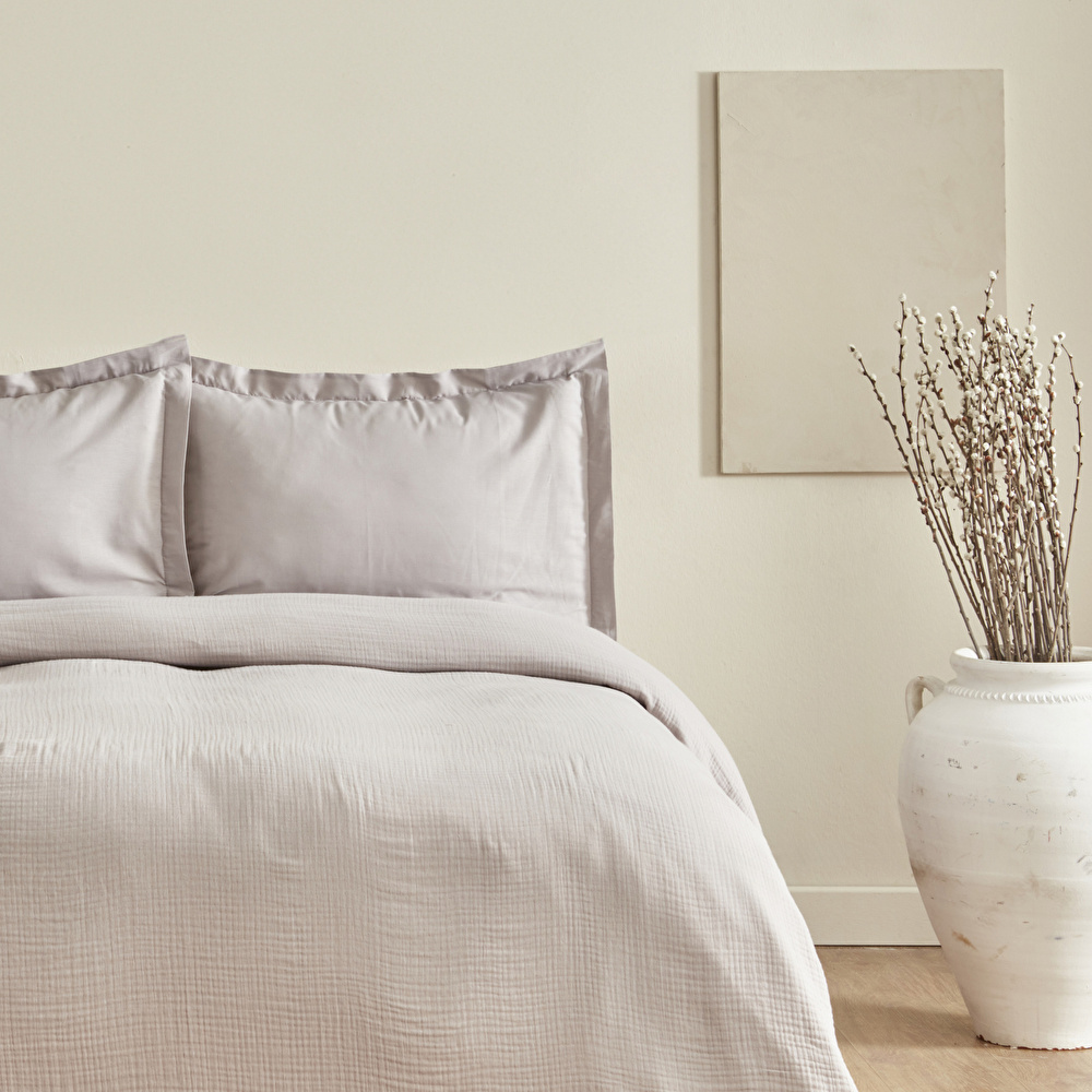 Karaca Home Minel Müslin Çift Kişilik Pike Yatak Örtüsü Seti Buz Gri görseli 2