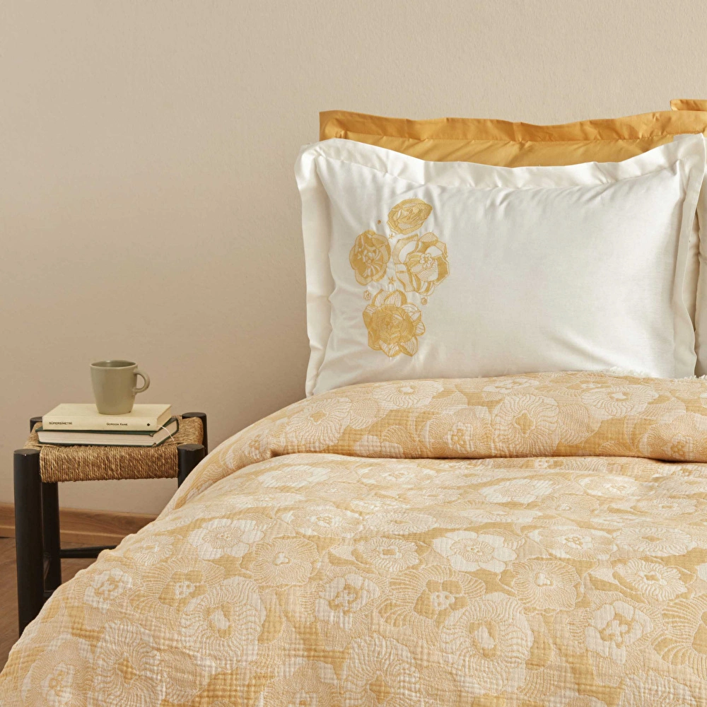 Karaca Home Misty Nakışlı Müslin Çift Kişilik Pike Yatak Örtüsü Seti Somon görseli 3