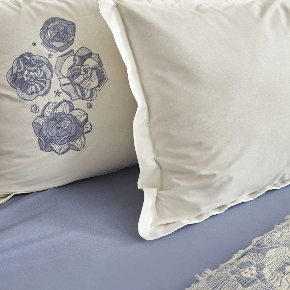 Karaca Home Misty Nakışlı Müslin Çift Kişilik Pike Yatak Örtüsü Seti Mavi görseli 8