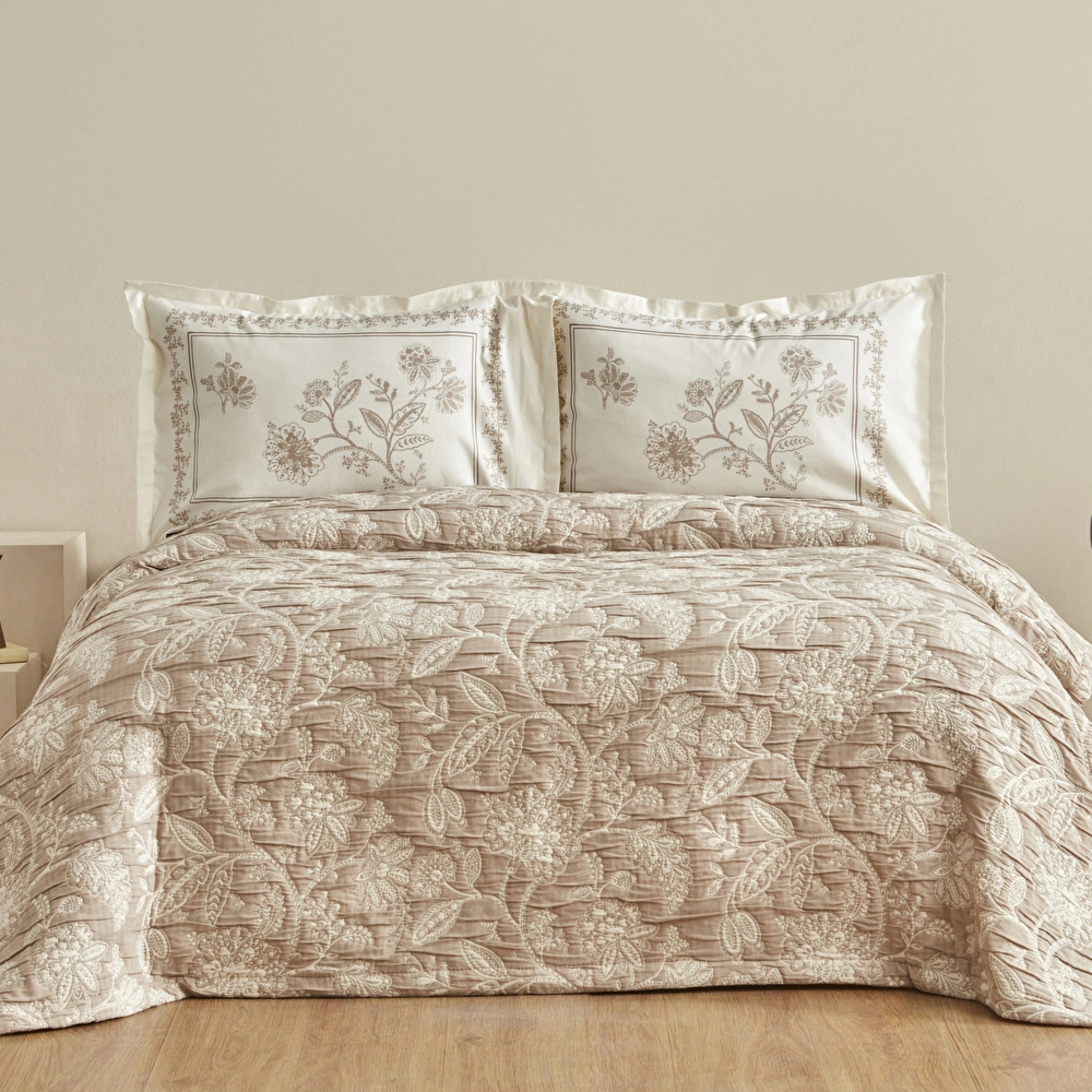 Karaca Home Clay Çift Kişilik Yatak Örtüsü Seti Bej görseli 1