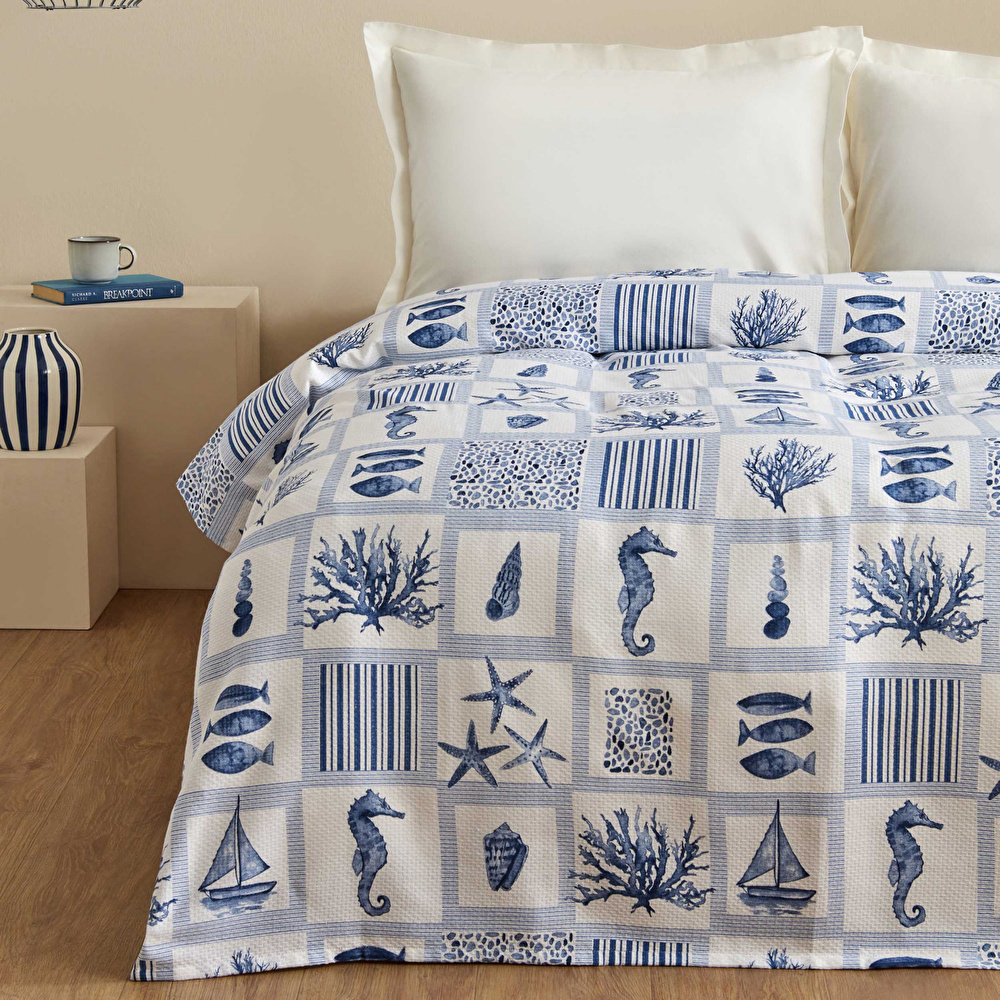 Karaca Home Lauren %100 Pamuk Tek Kişilik Tek Pike İndigo  görseli 2