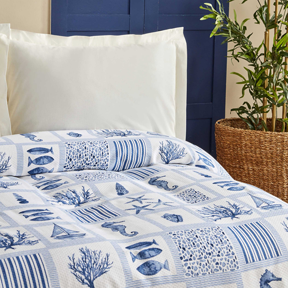 Karaca Home Lauren %100 Pamuk Tek Kişilik Tek Pike İndigo  görseli 4