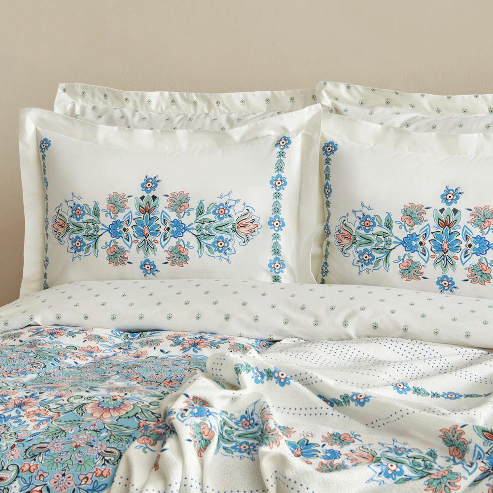 Karaca Home Arney %100 Pamuk Çift Kişilik Nevresim Pike Hediyeli Takımı Mavi görseli 3
