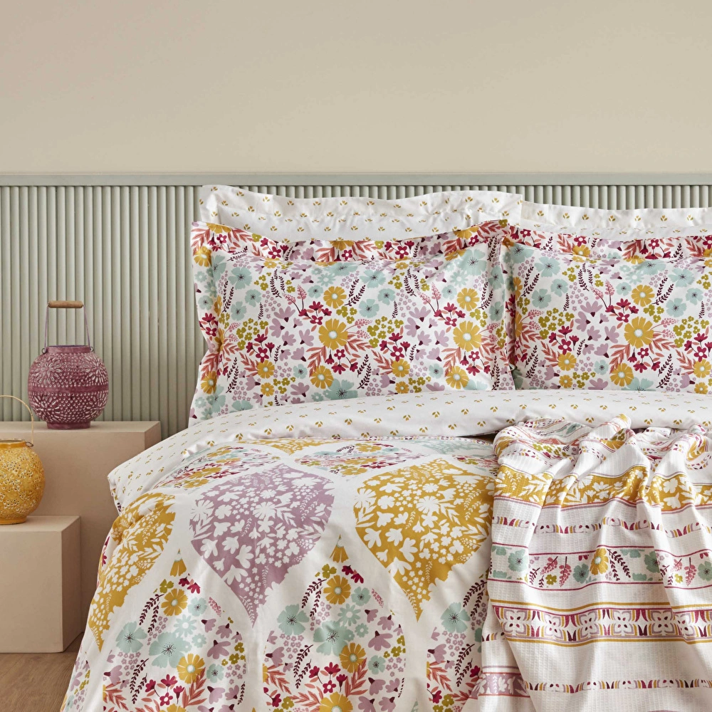Karaca Home Nido %100 Pamuk Çift Kişilik Nevresim-Pike Hediyeli Takımı Multicolor görseli 2