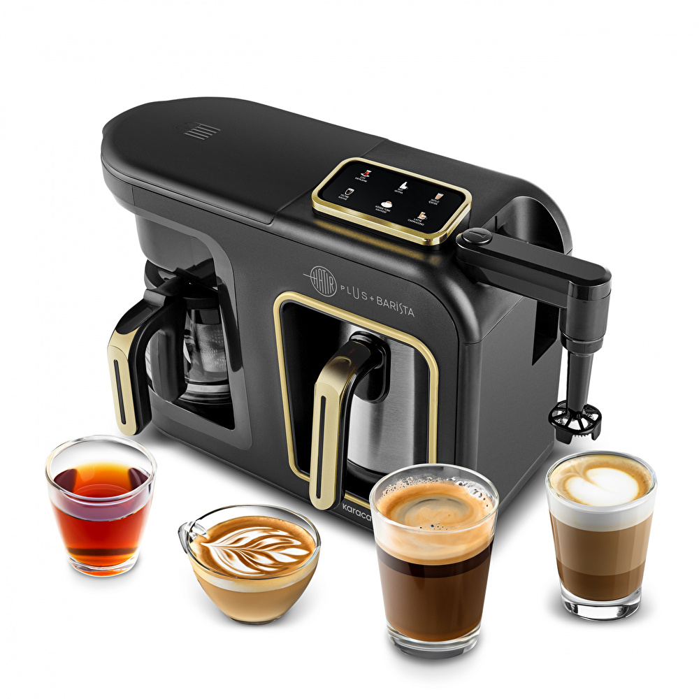Karaca Hatır Plus Barista Steel 6 in 1 Konuşan Latte Cappuccino ve Közde Türk Kahve Makinesi Mineral Gold görseli 7