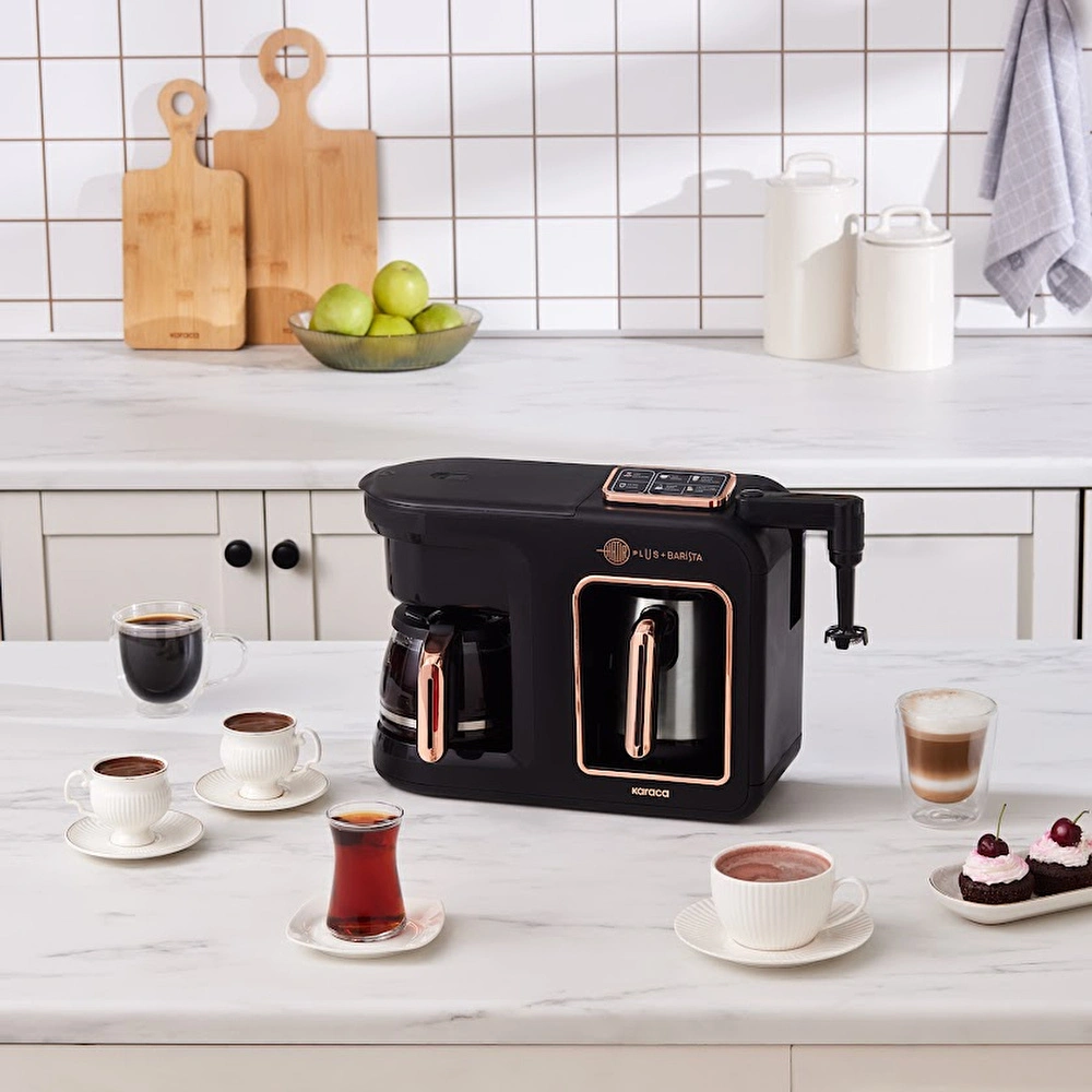 Karaca Hatır Plus Barista Steel 6 in 1 Konuşan Latte Cappuccino ve Közde Türk Kahve Makinesi Black Copper görseli 2