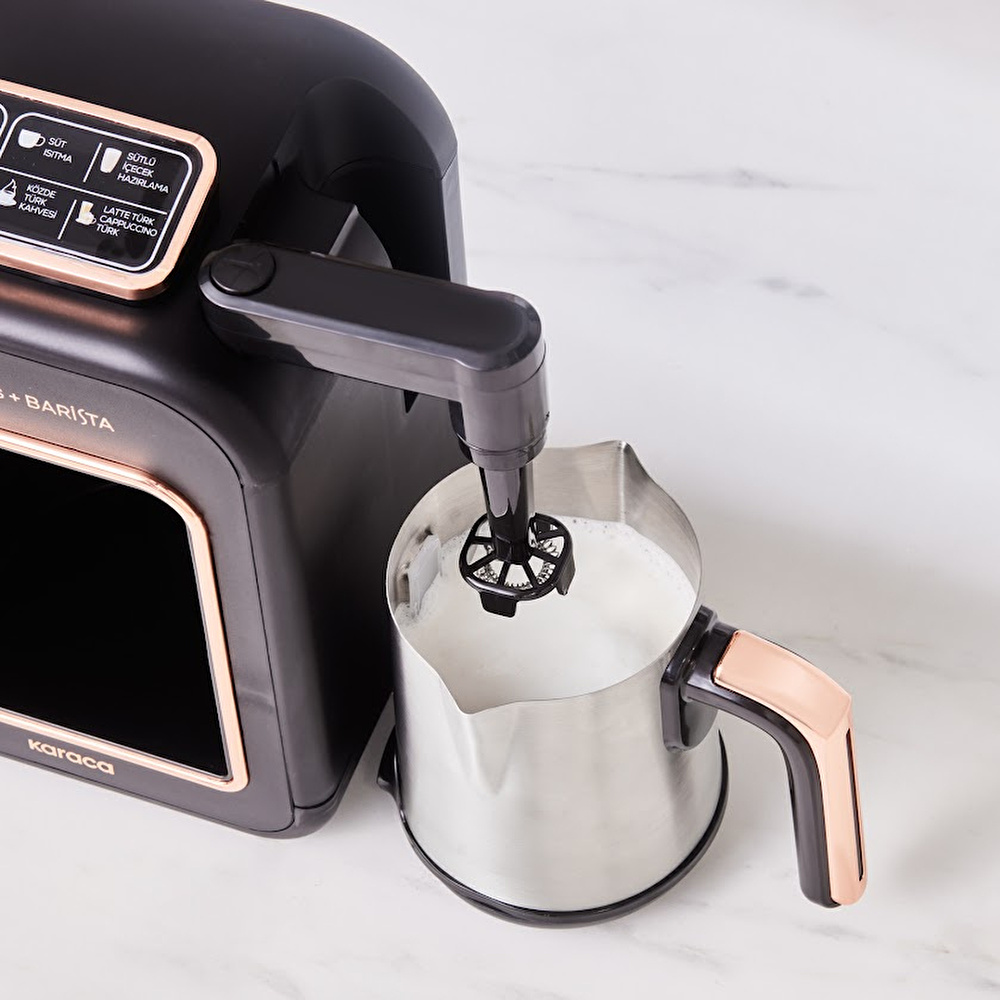 Karaca Hatır Plus Barista Steel 6 in 1 Konuşan Latte Cappuccino ve Közde Türk Kahve Makinesi Black Copper görseli 6