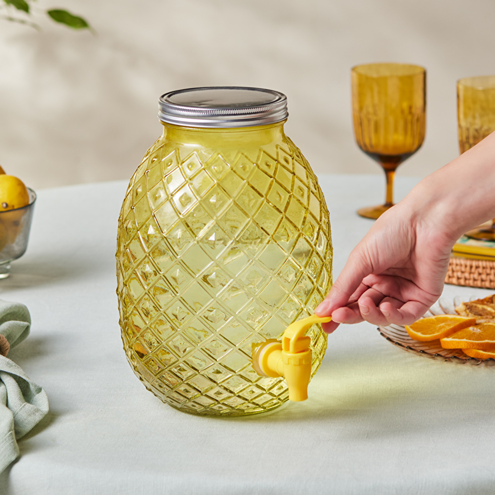 Karaca Melon Musluklu Kapaklı Cam Sebil Damacana Sarı 4650 ml görseli 4